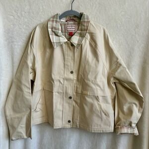 Hunter NWT Chalk Plaid Collar Cotton Twill Cropped Field Jacket‎ XL